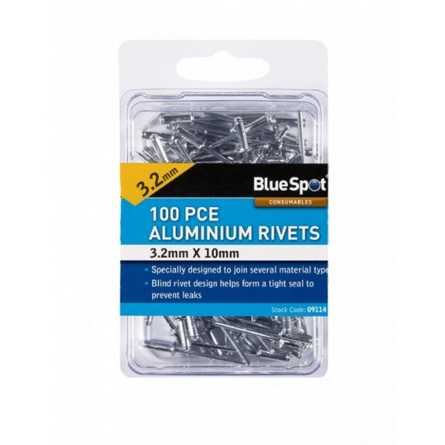 Picture of BLUESPOT 100 PCE 3.2MM X 10MM ALUMINIUM RIVETS