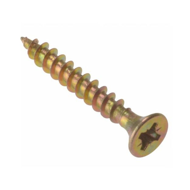 Picture of FORGEFIX CHIPBOARD COUNTERSUNK SCREWS POZIDRIV PZ3 ZINC YELLOW PASSIVATED 6 X 80MM (100 PACK)